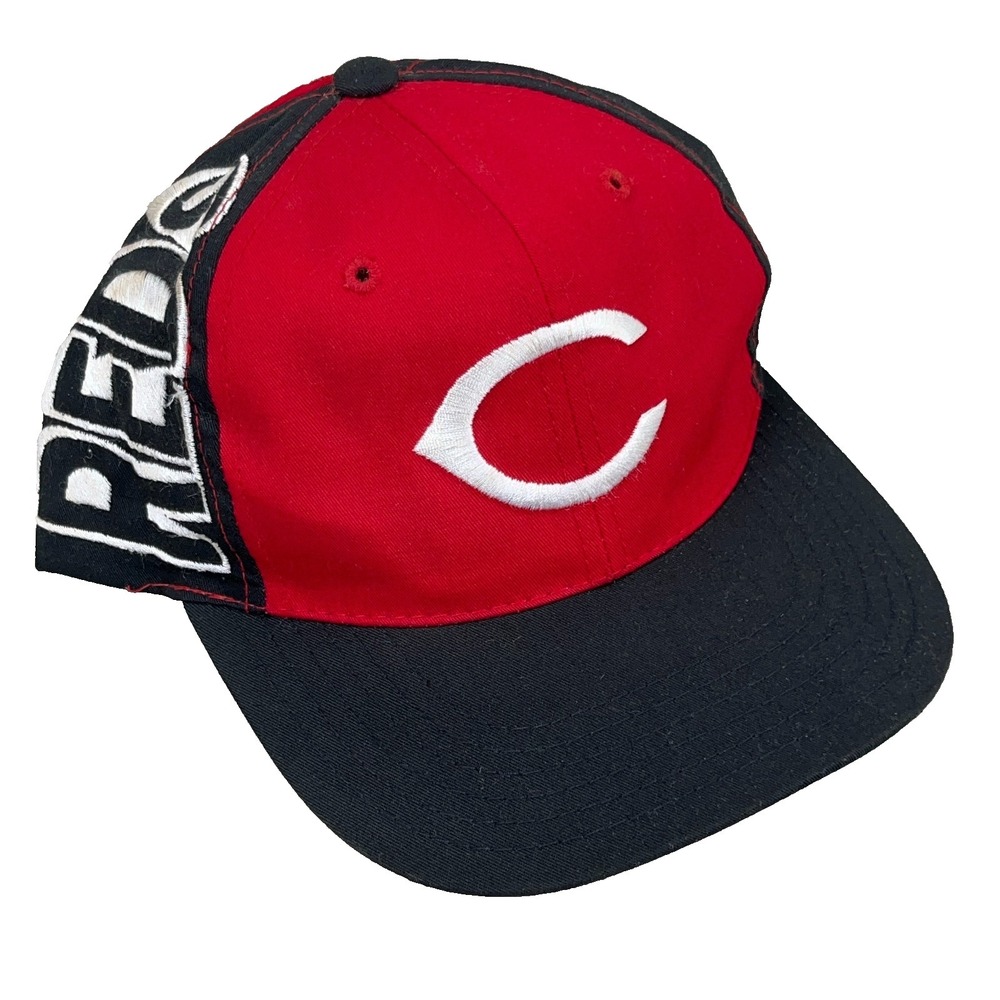 Vintage Cincinnati Reds Hat Cap Snapback Youth Kids Big Logo Coloblock Black Red